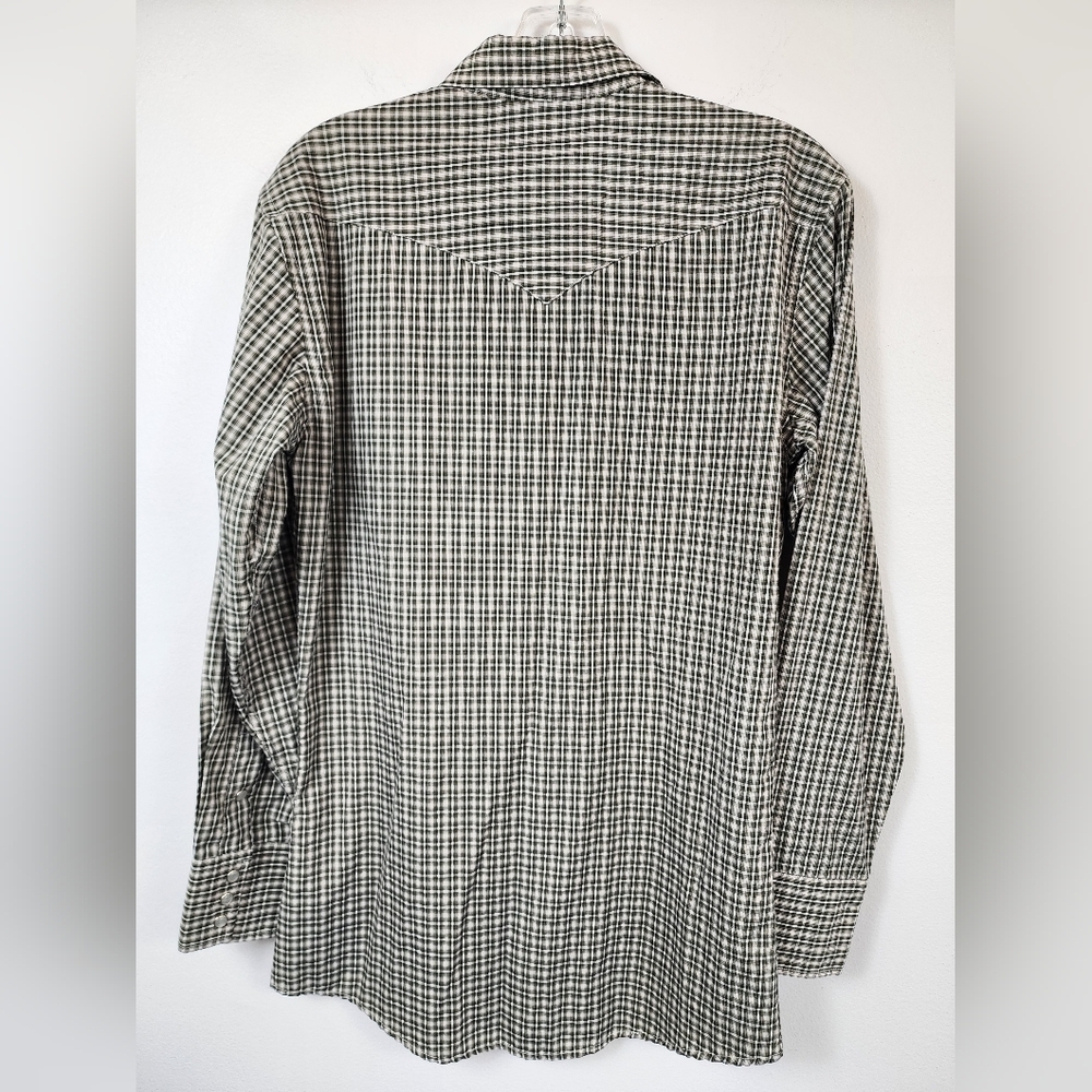 PANHANDLE SLIM Men's Green Western Yoke Pearl Snap Plaid Shirt, sz SM / 14.5 - Picture 3 of 12